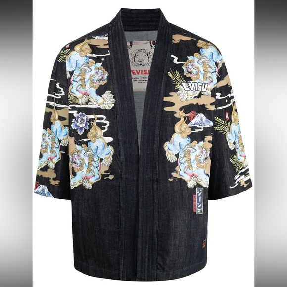 Evisu Komainu Denim Kimono NWOT - Picture 3 of 13
